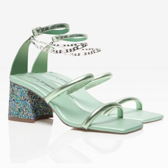 Free People Parker Chain Heels / Lime Metallic NIB - Picture 6 of 9